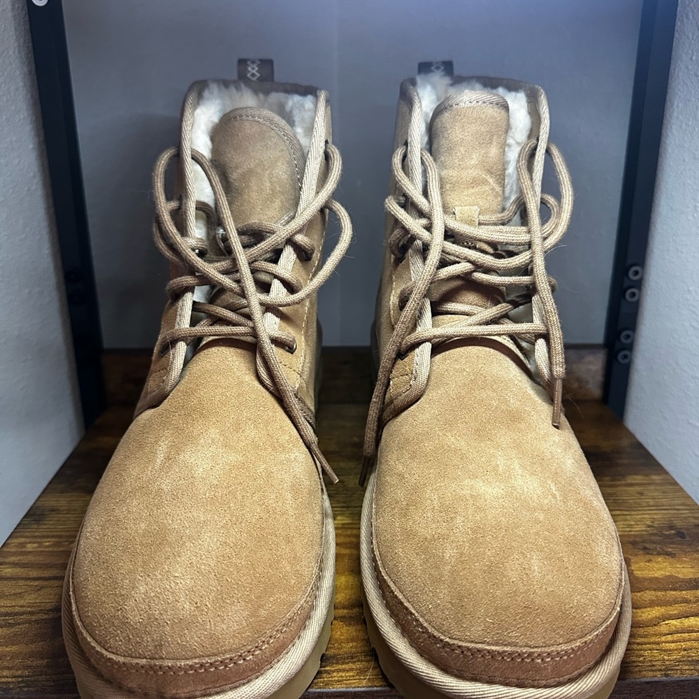 UGG Tan Suede Ankle Boots with Moccasin Stitching